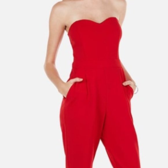Red Strapless Sweetheart Jumpsuit - Picture 1 of 6